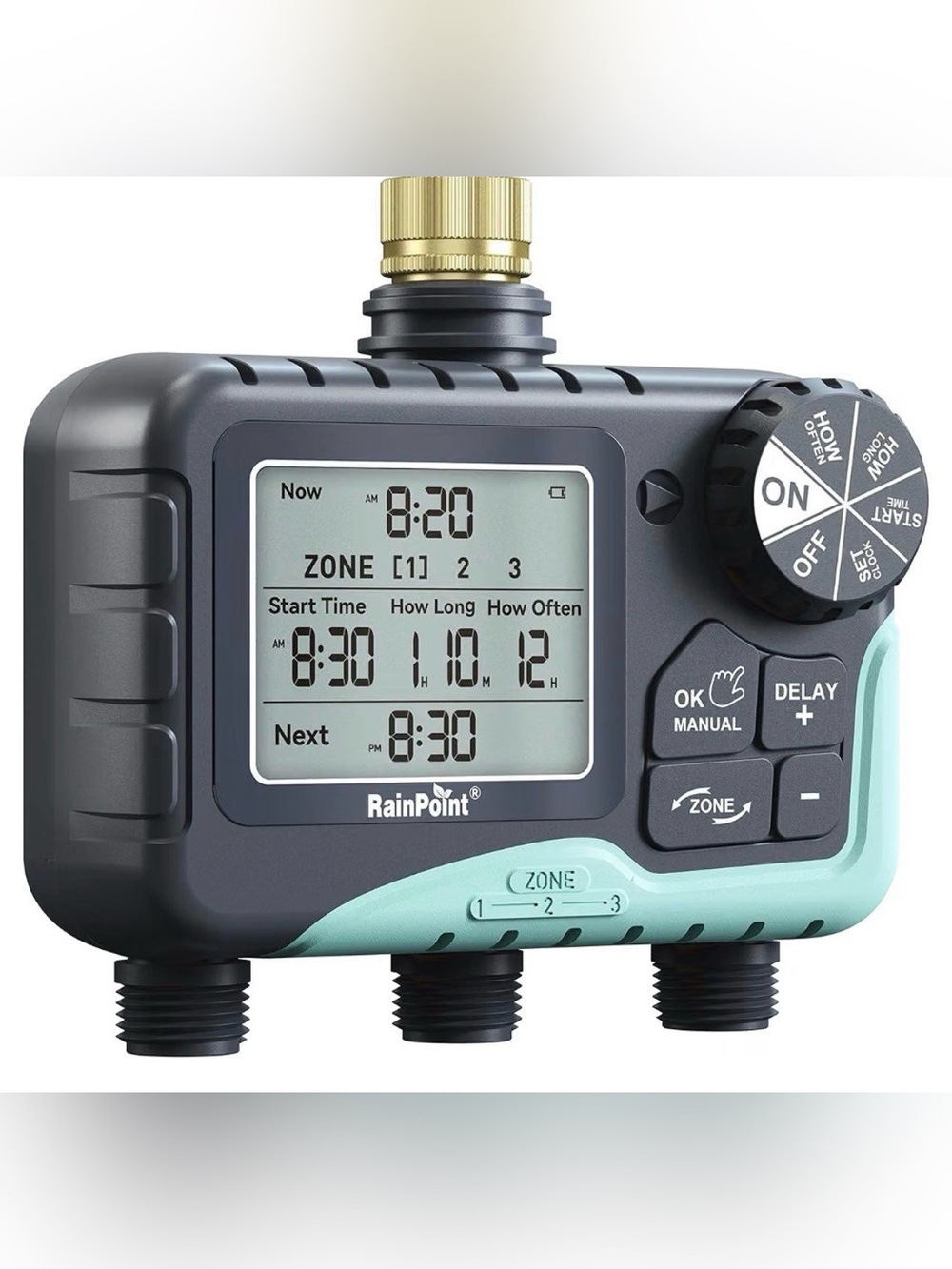 RAINPOINT 3 Zone Sprinkler Timer with Brass Inlet